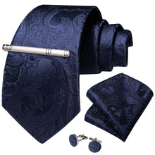 Silk Tie Midnight Blue Floral Men's Tie Handkerchief Cufflinks Clip