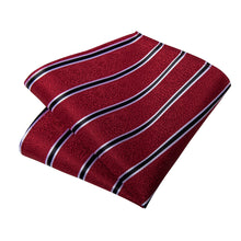 Red Black Stripe Men's Tie Handkerchief Cufflinks Clip Set