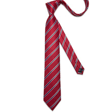 Red Black Stripe Men's Tie Handkerchief Cufflinks Clip Set