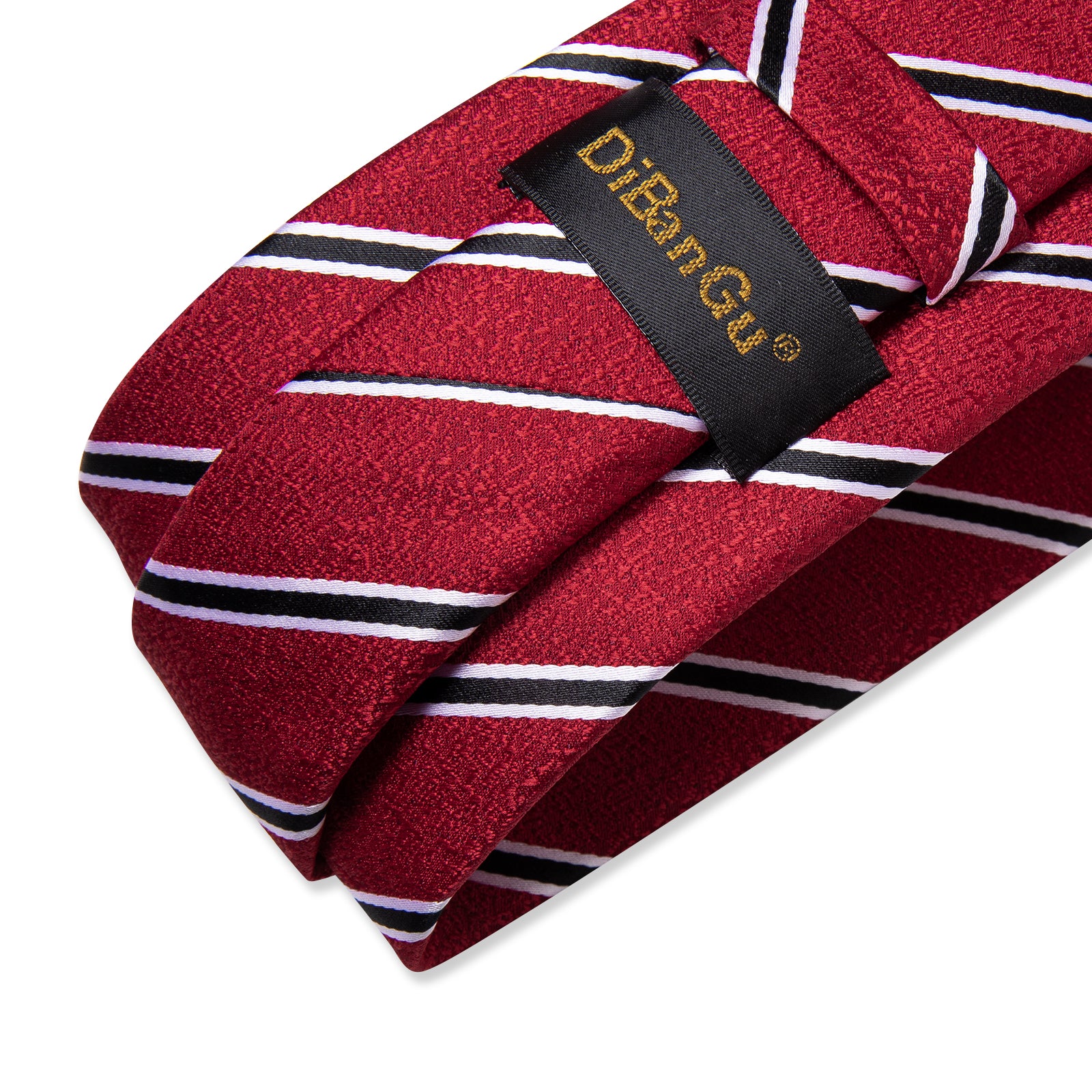 Red Black Stripe Men's Tie Handkerchief Cufflinks Clip Set