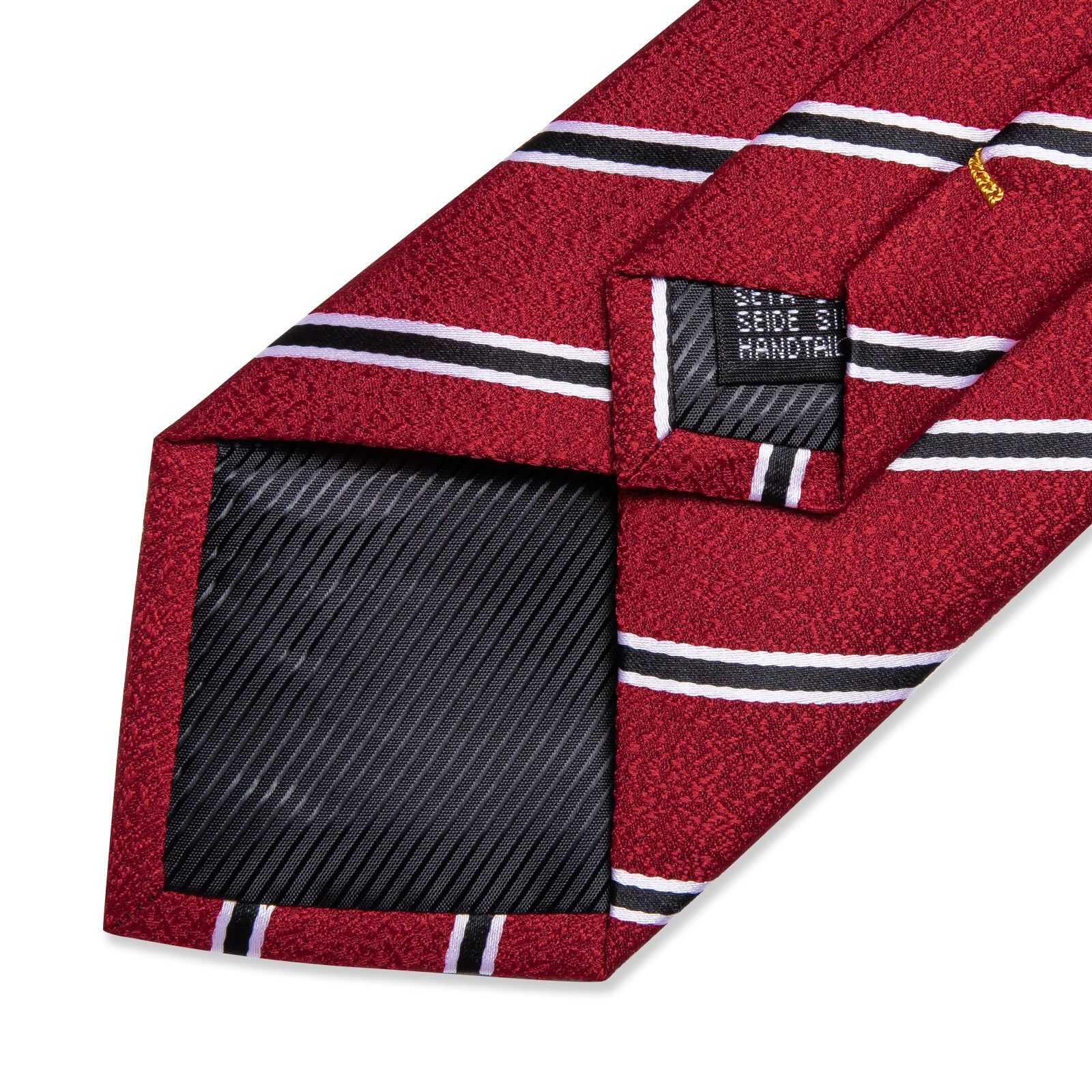 Red Black Stripe Men's Tie Handkerchief Cufflinks Clip Set