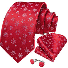Christmas Red Solid White Snowflake Men's Tie Pocket Square Cufflinks Set