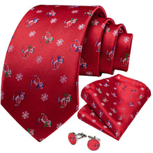 Christmas Novel Red Solid Men's Tie Pocket Square Cufflinks Set