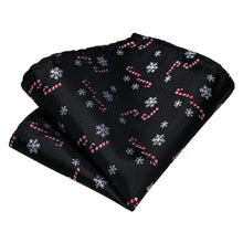 Christmas Novel Snowflake Black Solid Men's Tie Pocket Square Cufflinks Set