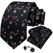 Christmas Novel Snowflake Black Solid Men's Tie Pocket Square Cufflinks Set