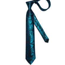 Teal Floral Men's Tie Handkerchief Cufflinks Clip Set
