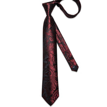 Black Claret Floral Men's Tie Pocket Square Cufflinks Set