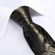 Champagne Gold Floral Men's Tie Handkerchief Cufflinks Clip Set