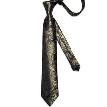 Champagne Gold Floral Men's Tie Handkerchief Cufflinks Clip Set