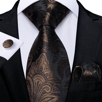 Black Champagne Gold Floral Men's Tie