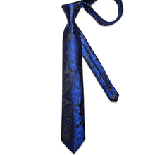 Blue Floral Men's Tie Handkerchief Cufflinks Clip Set