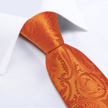 paisley orange silk mens ties handkerchief cufflinks set