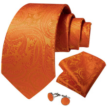 silk mens paisley orange ties handkerchief cufflinks set