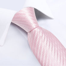 Pink Stripe Men's Tie Handkerchief Cufflinks Clip Set