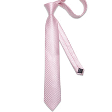 Pink Stripe Men's Tie Handkerchief Cufflinks Clip Set