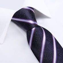 Blue Stripe Men's Tie Pocket Square Cufflinks Set