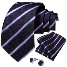Blue Stripe Men's Tie Pocket Square Cufflinks Set
