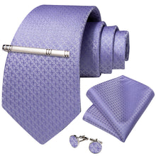 Purple Stripe Men's Tie Handkerchief Cufflinks Clip Set