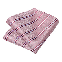 Pink White Stripe Men's Tie Handkerchief Cufflinks Clip Set