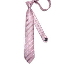 Pink White Stripe Men's Tie Handkerchief Cufflinks Clip Set