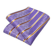 Purple Yellow Stripe Men's Tie Handkerchief Cufflinks Clip Set