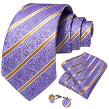 Purple Yellow Stripe Men's Tie Pocket Square Cufflinks Set
