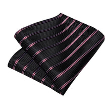 Black White Stripe Men's Tie Handkerchief Cufflinks Clip Set