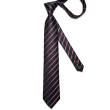 Black White Stripe Men's Tie Handkerchief Cufflinks Clip Set
