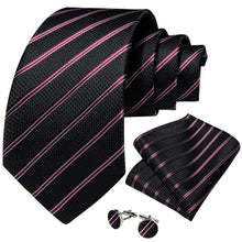 Black White Stripe Men's Tie Pocket Square Cufflinks Set