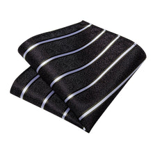Black White Green Stripe Men's Tie Handkerchief Cufflinks Clip Set