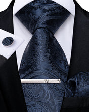 Silk Tie Dark Blue Floral Men's Tie Handkerchief Cufflinks Clip 