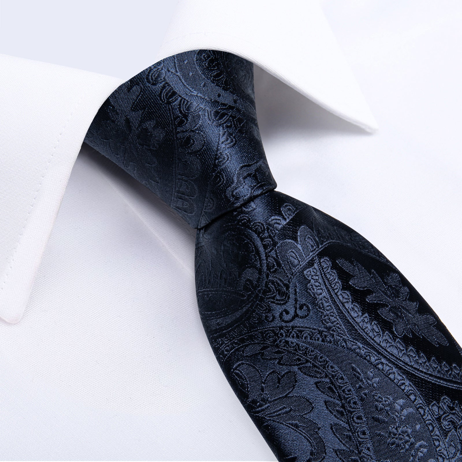 Silk Tie Dark Blue Floral Men's Tie Handkerchief Cufflinks Clip 