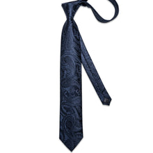 Silk Tie Dark Blue Floral Men's Tie Handkerchief Cufflinks Clip 