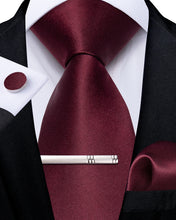 Claret Solid Men's Tie Handkerchief Cufflinks Clip Set