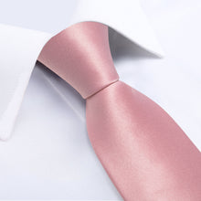 Pink Solid Men's Tie Handkerchief Cufflinks Clip Set