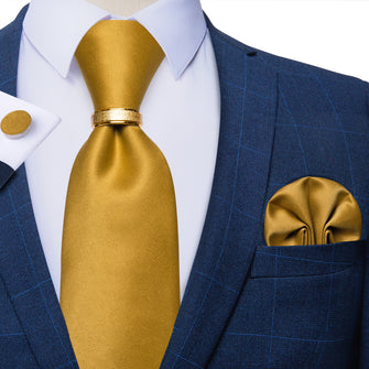 Golden Solid Silk Men's Tie 