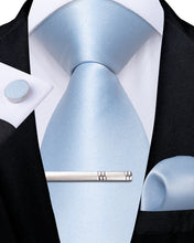 Baby Blue Men's Tie Handkerchief Cufflinks Clip Set