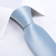 Baby Blue Men's Tie Handkerchief Cufflinks Clip Set