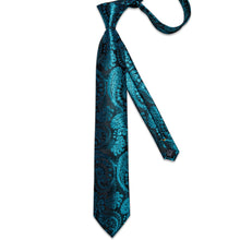 Teal Paisley Men's Tie Handkerchief Cufflinks Clip Set