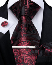 Claret Paisley Men's Tie Handkerchief Cufflinks Clip Set