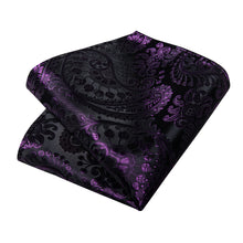 Purple Paisley Men's Tie Handkerchief Cufflinks Clip Set