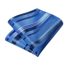 Blue White Striped Men's Tie Handkerchief Cufflinks Clip Set