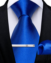 Blue Solid Men's Tie Handkerchief Clip Set