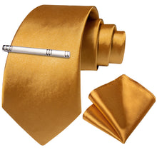 Golden Solid Men's Tie Handkerchief Clip Set