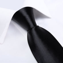 Black Solid Men's Tie Handkerchief Clip Set