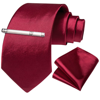 Red Solid Men's Tie Handkerchief Clip Set