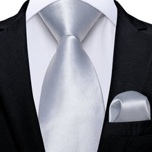 Silver Solid Men's Tie Handkerchief Set
