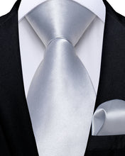 Silver Solid Men's Tie Handkerchief Set