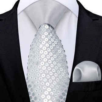 Grey White Unisex Sparkling Sequin Tie Men's Women's Stage Show Sequin Tie