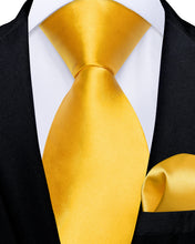 Yellow Solid Men's Tie Pocket Square Handkerchief Set